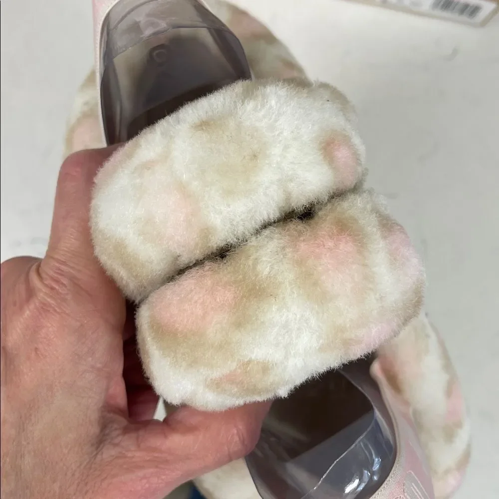 UGG Kids' Fluff Yeah Slide Panther Print Size 6 Pink & Tan Leopard Print